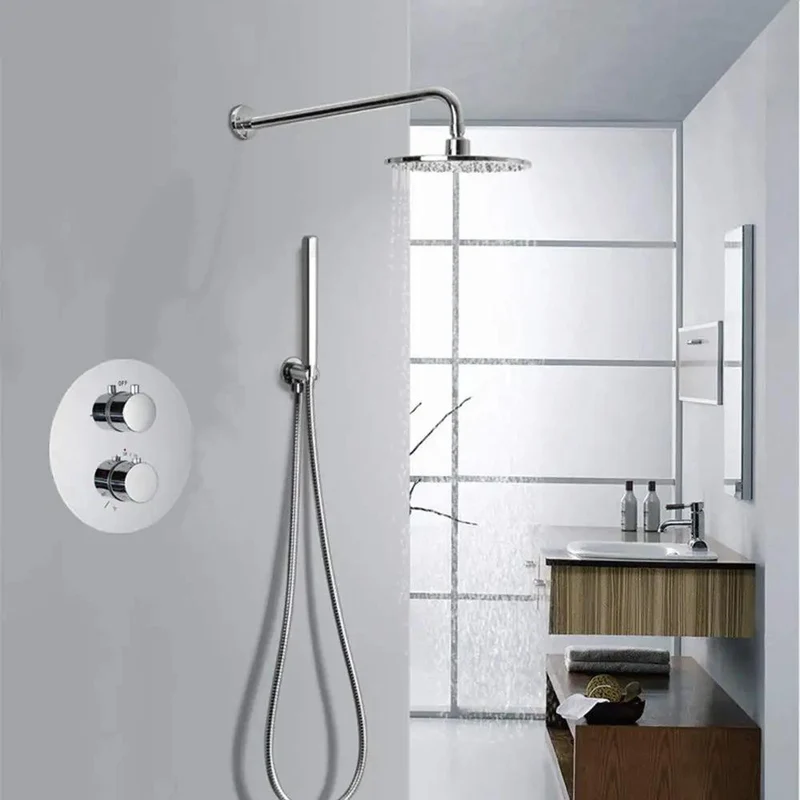 Ultra Sick Chrome Thermostatic Shower System Wall Mounted Brass Faucet Featuring 12 Inch Rain Shower Head Smooth Handle Handheld Sprayer For Total Bath Upgrade Safe Temp Lock Balance Hot Cold Water Daily Chill