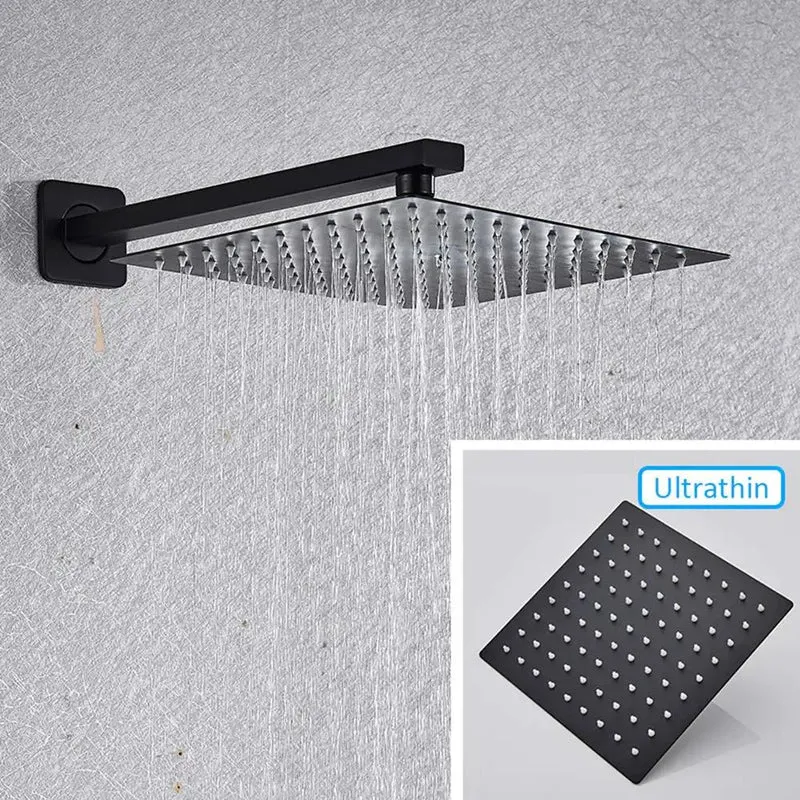 Slick Matte Black Wall Mounted Shower System With Concealed Faucet Combo Set Featuring 10 Inch Rainfall Head Handheld Spray Wand And Swivel Tub Spout For A Straight Up Premium Bathroom Setup