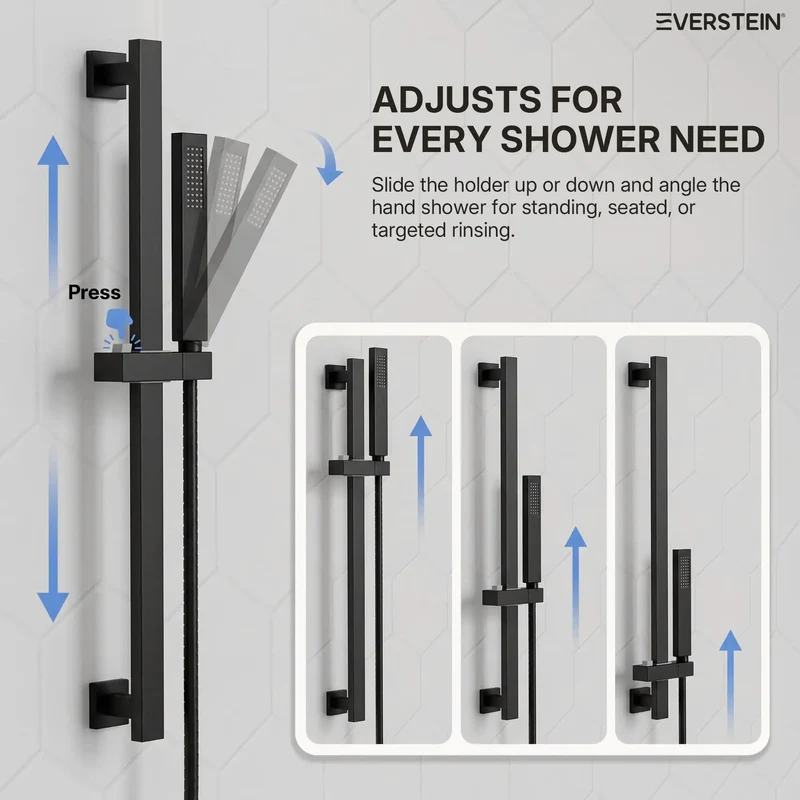 Heavy Duty Wall Mount Shower System With Handheld Sprayer And 10 Inch Rainfall Head, Slick Matte Black Finish Dual Head Kit With Wide Glide Rail And Anti Scald PBV Valve For Top Shelf Bathroom Build