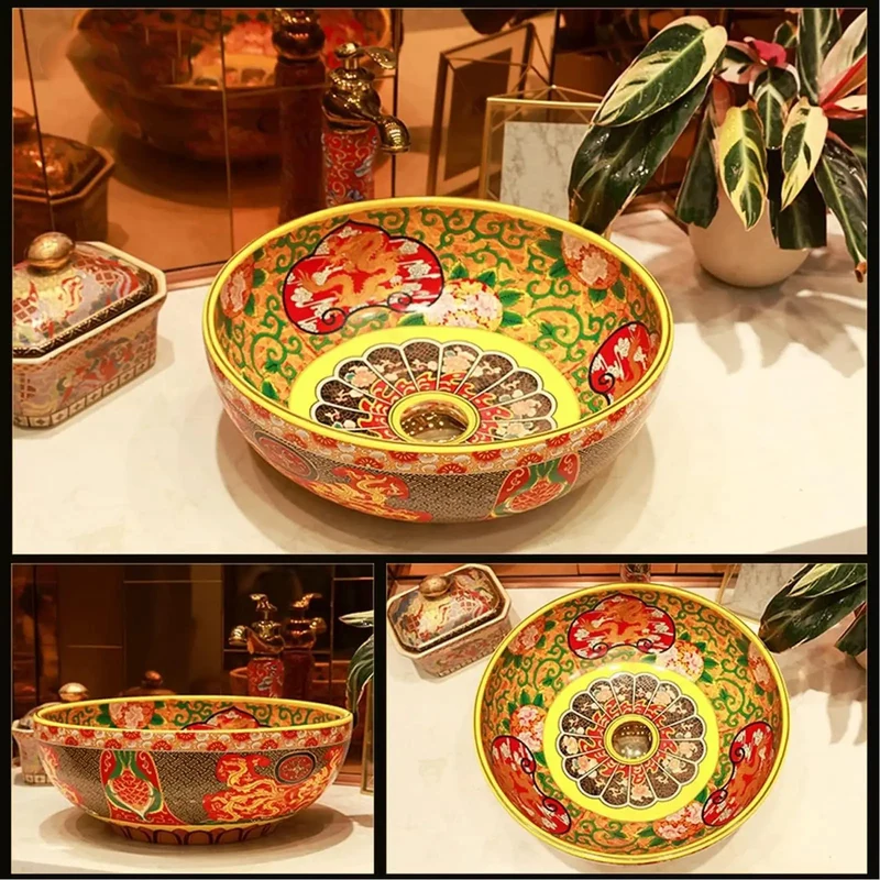Round Vessel Sink Above Counter Bathroom Porcelain Art Bowl With Pop Up Drain Dope Ceramic Lavatory Top Pick For Modern Vanity Easy Clean Hand Finished Super Durable Game Changer