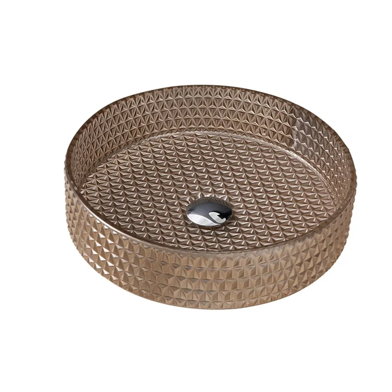 Rock Solid Round Vessel Sink With Brass Pop Up Drain Slick Crystal Finish For Countertop Vanity Zero Hassle Install Heavy Duty Glass Basin Straight Up Modern Art Sink Tough Build For Your Daily Grind Upgrade
