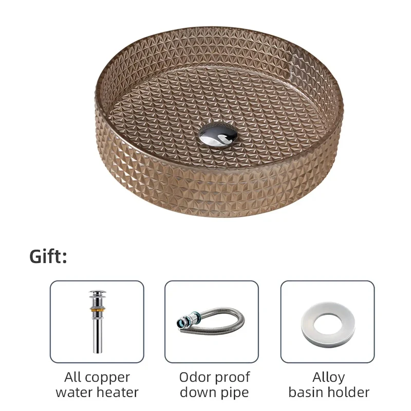 Rock Solid Round Vessel Sink With Brass Pop Up Drain Slick Crystal Finish For Countertop Vanity Zero Hassle Install Heavy Duty Glass Basin Straight Up Modern Art Sink Tough Build For Your Daily Grind Upgrade