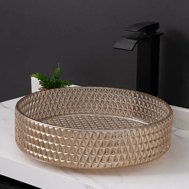 Rock Solid Round Vessel Sink With Brass Pop Up Drain Slick Crystal Finish For Countertop Vanity Zero Hassle Install Heavy Duty Glass Basin Straight Up Modern Art Sink Tough Build For Your Daily Grind Upgrade
