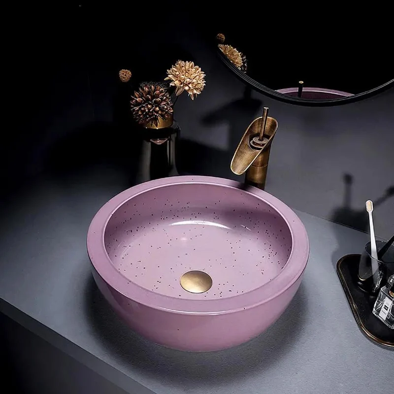 Killer 41 Cm Round Artistic Vessel Sink In Sweet Pink Ceramic Countertop Basin For Bathroom Vanity Above Counter Decor Lavatory Bowl Showroom Grade Smooth Finish