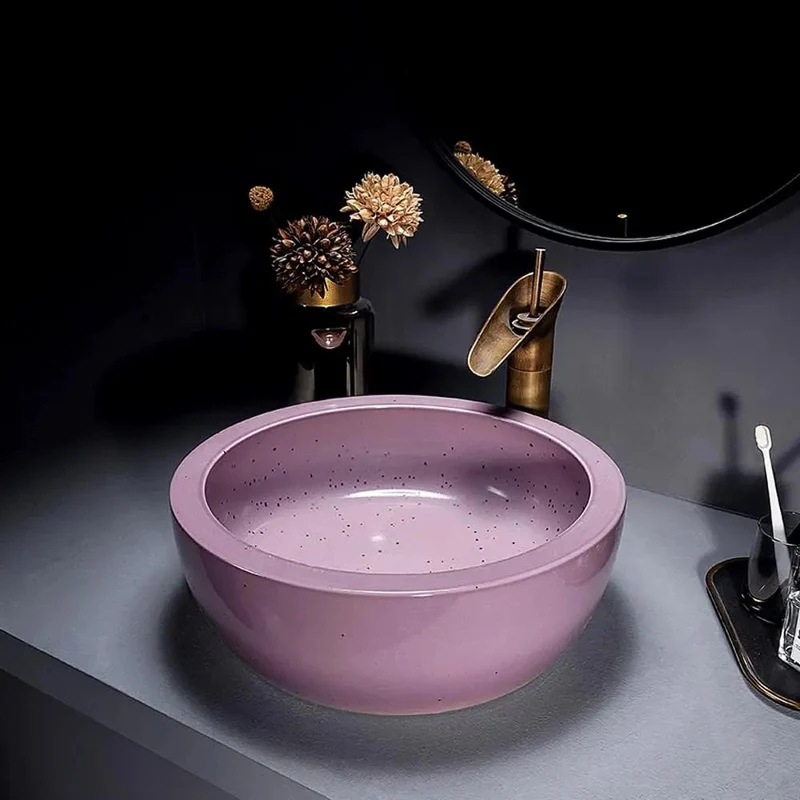 Killer 41 Cm Round Artistic Vessel Sink In Sweet Pink Ceramic Countertop Basin For Bathroom Vanity Above Counter Decor Lavatory Bowl Showroom Grade Smooth Finish