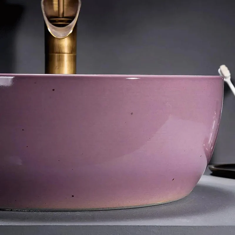 Killer 41 Cm Round Artistic Vessel Sink In Sweet Pink Ceramic Countertop Basin For Bathroom Vanity Above Counter Decor Lavatory Bowl Showroom Grade Smooth Finish