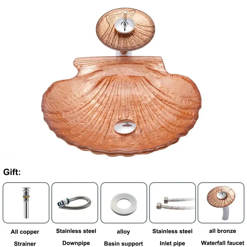 Top Shelf Shell Shaped Vessel Bathroom Sink In Premium Crystal Glass For Countertop Vanity Includes Hassle Free Faucet And Snappy Pop Up Drain For A Fresh Upgrade