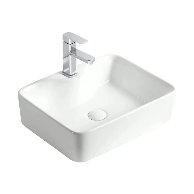 Sleek White Rectangular Countertop Bathroom Sink With Faucet Top Shelf Above Counter Ceramic Vessel Vanity Basin Showstopping Modern Minimalist Washbasin For Home Baths