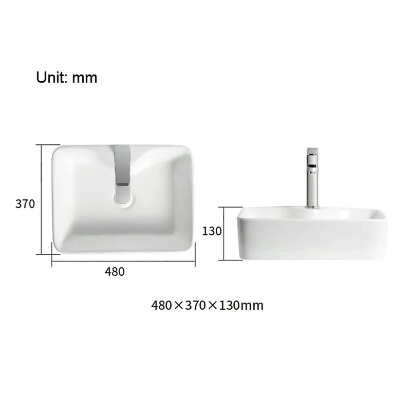 Sleek White Rectangular Countertop Bathroom Sink With Faucet Top Shelf Above Counter Ceramic Vessel Vanity Basin Showstopping Modern Minimalist Washbasin For Home Baths