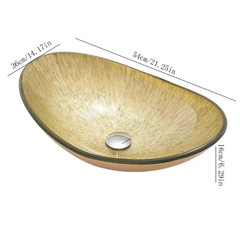 Tempered Glass Vessel Sink With Ingot Shape And Killer Curves As Art Wash Basin For Modern Bathroom Countertop Decor Featuring Center Drain And Easy Peasy Install For Fresh Chic Vibe And Classy Style With Unbeatable Durability And Pro Gear