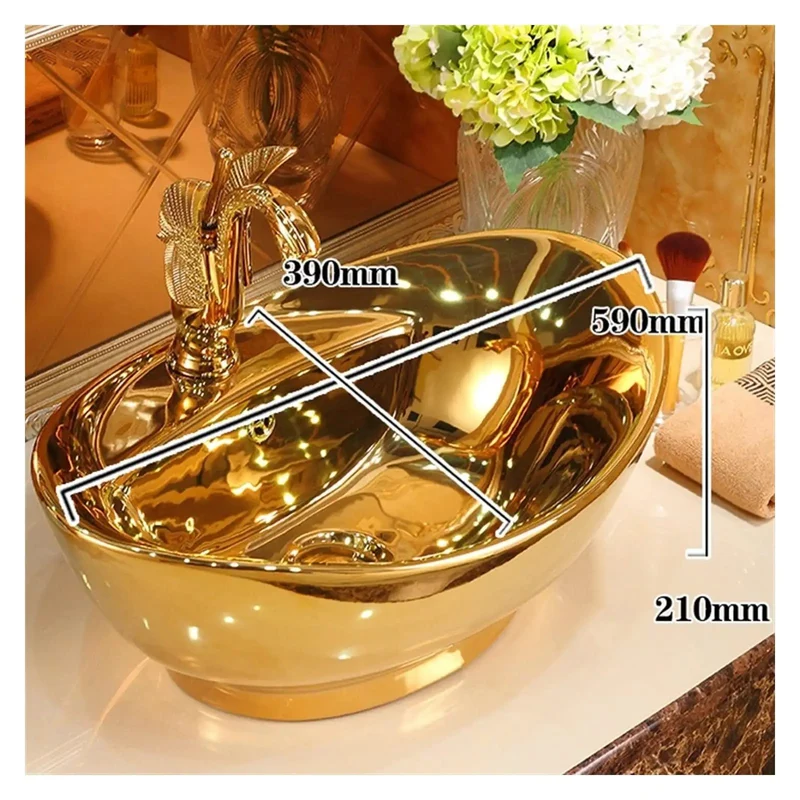 Top Shelf Slick Ceramic Countertop Bathroom Sink With Durable Golden Finish Hella Sturdy One Piece Vessel Wash Basin Perfect For Modern Vanity Or Kitchen Upgrade