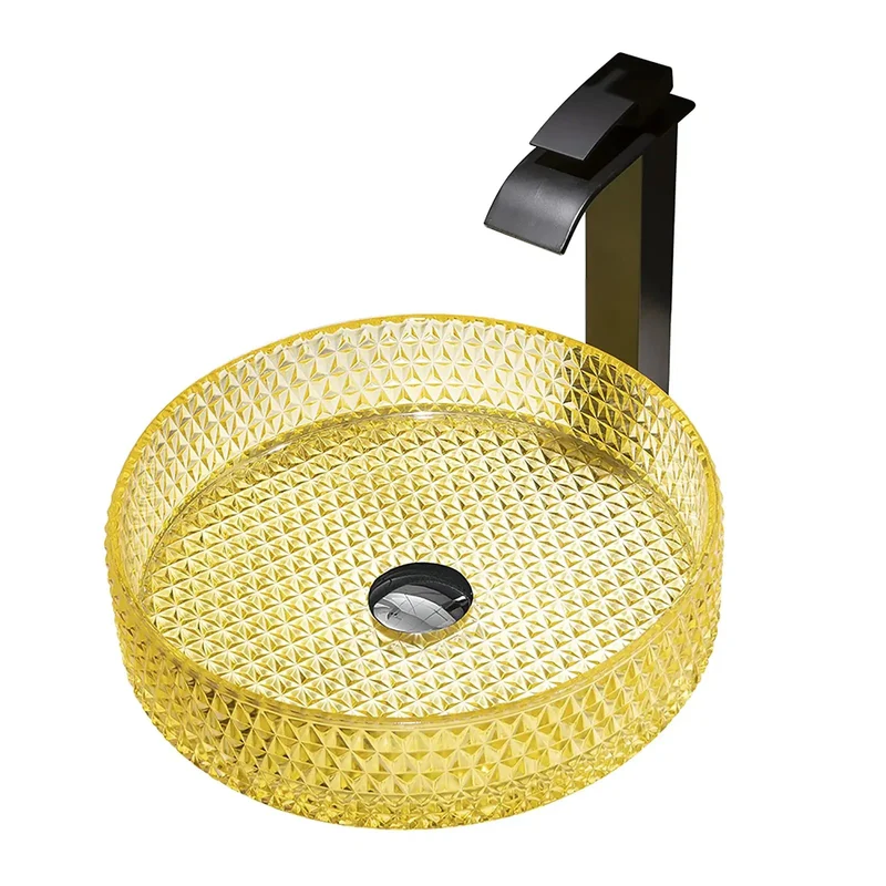Premium Black Crystal Glass Vessel Sink For Bathroom Vanity Countertop Basin Bowl With Built In Faucet And No Sweat Pop Up Drain Modern Cylindrical Design