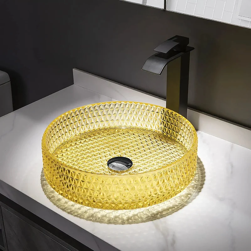Premium Black Crystal Glass Vessel Sink For Bathroom Vanity Countertop Basin Bowl With Built In Faucet And No Sweat Pop Up Drain Modern Cylindrical Design