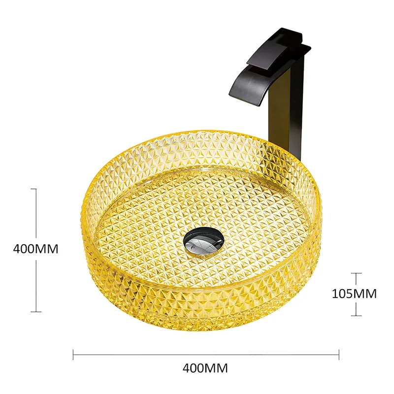 Premium Black Crystal Glass Vessel Sink For Bathroom Vanity Countertop Basin Bowl With Built In Faucet And No Sweat Pop Up Drain Modern Cylindrical Design