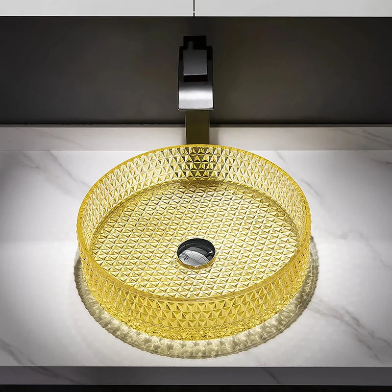 Premium Black Crystal Glass Vessel Sink For Bathroom Vanity Countertop Basin Bowl With Built In Faucet And No Sweat Pop Up Drain Modern Cylindrical Design