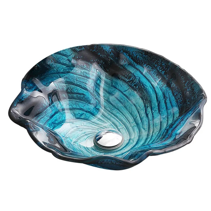 Blue Flower Shape Countertop Vessel Sink Combo Heat Treated Tempered Glass Vanity Bowl Fade Resistant Finish Built Tough To Outlast And Totally Level Up Your Decor