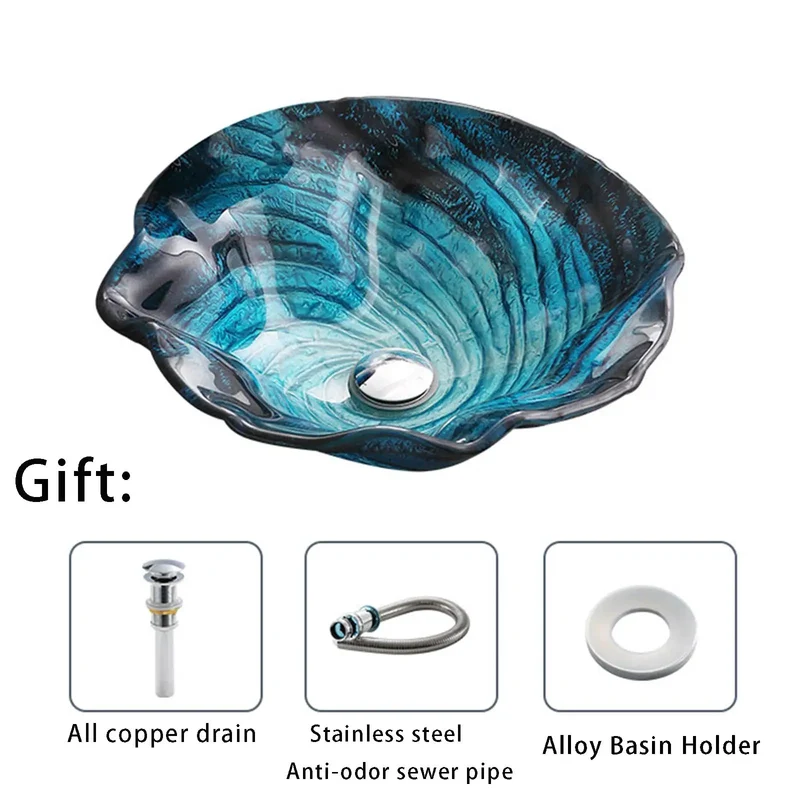 Blue Flower Shape Countertop Vessel Sink Combo Heat Treated Tempered Glass Vanity Bowl Fade Resistant Finish Built Tough To Outlast And Totally Level Up Your Decor