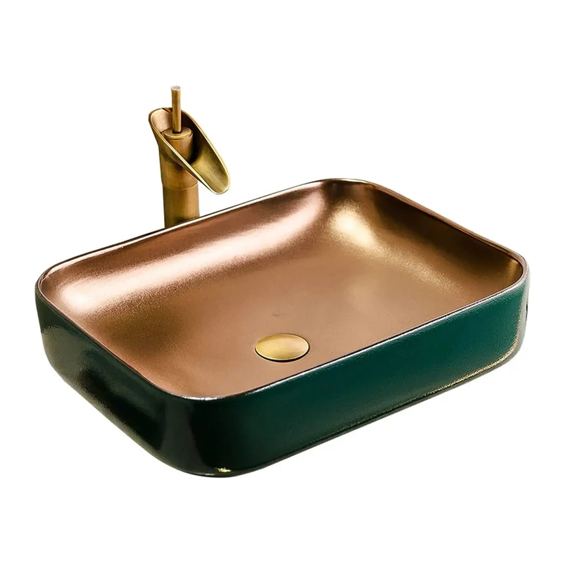 Top Shelf Real Deal Gold Vessel Sink Rectangular Ceramic Basin Swanky Countertop Washbasin Rock Solid And Drip Free Design 20 Inch Standard Exhaust Opening For Quick Install And Pure Class