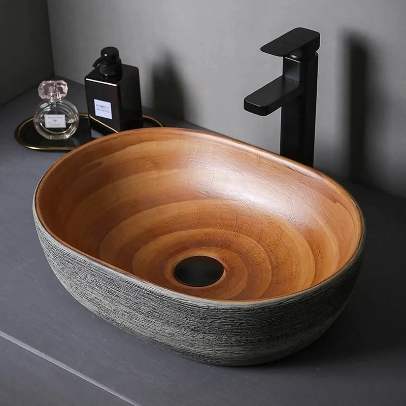 Fresh Handmade Ceramic Countertop Bathroom Sink Oval Vessel Basin Slick Glaze For Daily Routines Straight Up Kitchen Or Bath Game Changer Smooth Surface Space Saving Build Designed To Handle Years Of Everyday Vanity Use Easy Fix Install