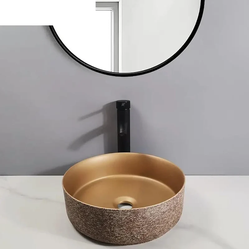 Round Countertop Vessel Sink Made From Premium Ceramic With A Slick Smooth Finish And Classy Artistic Curve Design Perfect For Adding A Touch Of Elegant Luxury To Your Bathroom Or Hotel Style Vanity Setup That Really Turns Heads And Keeps It Real Simple.