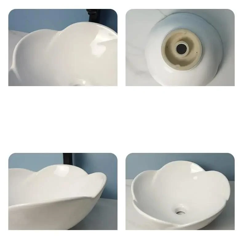 Top Tier Ceramic Vessel Sink For Bathroom Counter Straight Up Sleek White Wash Basin With Smooth As Glass Finish Hassle Free Cleaning And Low Key Stunning Petal Shape For Effortless Daily Use