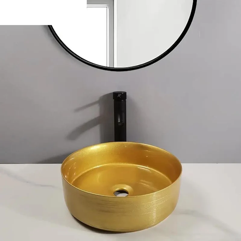 Round Golden Vessel Bathroom Sink Modern Counter Basin Art Wash Bowl Featuring Smooth Stain Resistant Glaze For No Sweat Cleanup And Drop Dead Gorgeous Long Shine