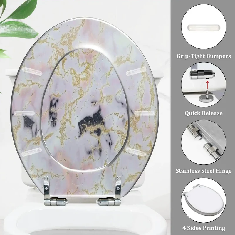 Smooth Ride Elongated Resin Toilet Seat For Bathroom Zero Drama Quick Release Hinges And Adjustable American Standard Fit Compatible With Skirter Design Toilets For Easy Home Swaps