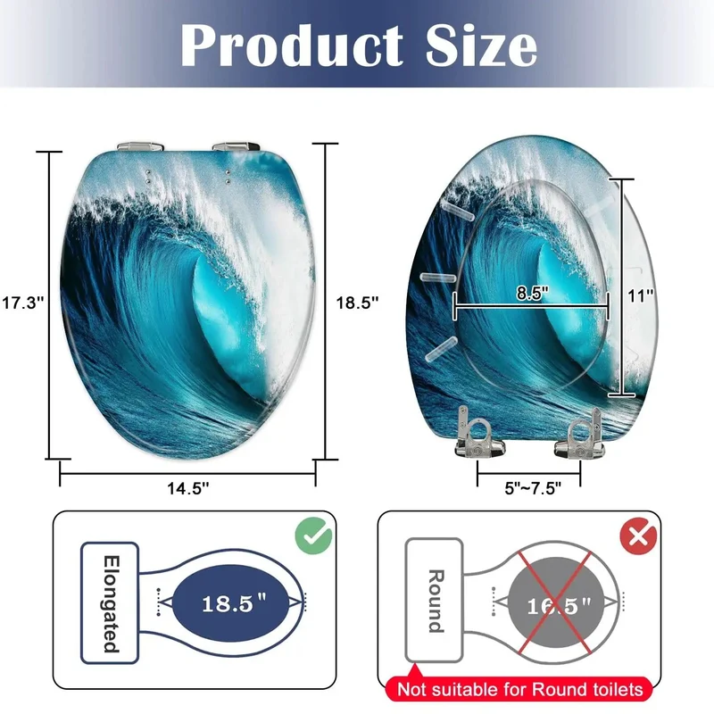 Elongated Resin Toilet Seat with Adjustable Hinges Fits 18.5 by 14.5 Inches Easy Mount Standard Width for Bathroom Upgrade Durable Heavy Duty Resin Comfortable Seating Rock Solid Construction