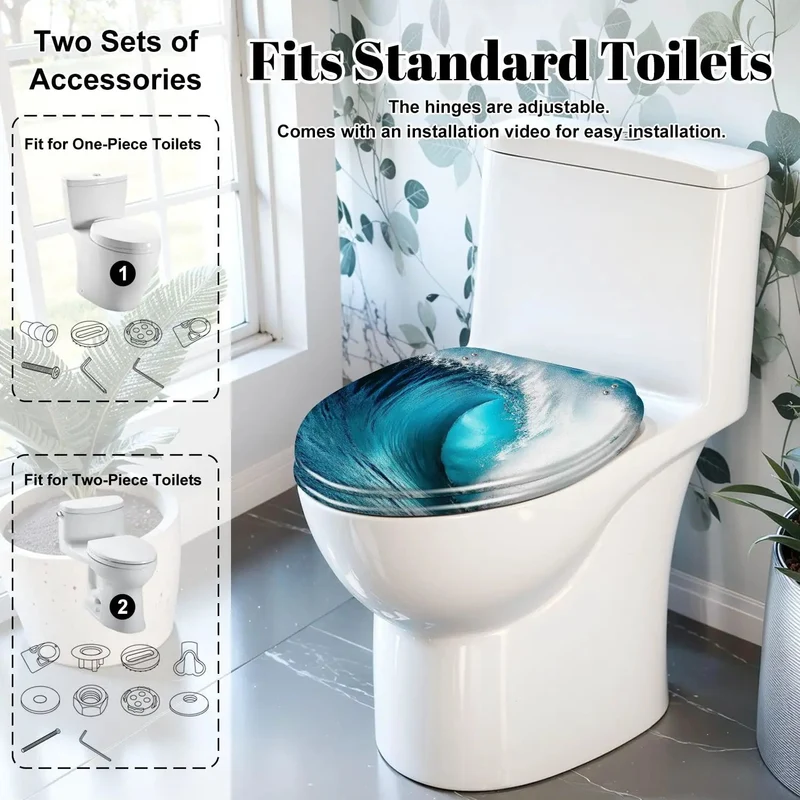 Elongated Resin Toilet Seat with Adjustable Hinges Fits 18.5 by 14.5 Inches Easy Mount Standard Width for Bathroom Upgrade Durable Heavy Duty Resin Comfortable Seating Rock Solid Construction