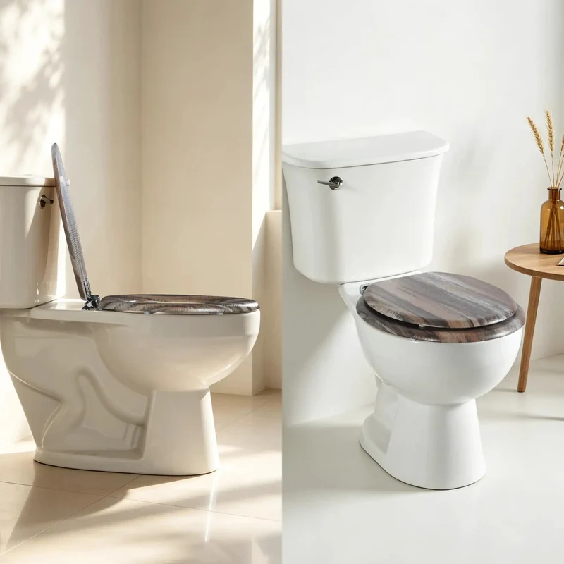 Heavy Duty Round Wooden Toilet Seat With Reinforced Zinc Alloy Hinges And No Sweat Quick Setup Designed From Top Tier Eco Friendly Molded Wood For Effortless Daily Wipes And Built Tough Reliability In Standard American Homes