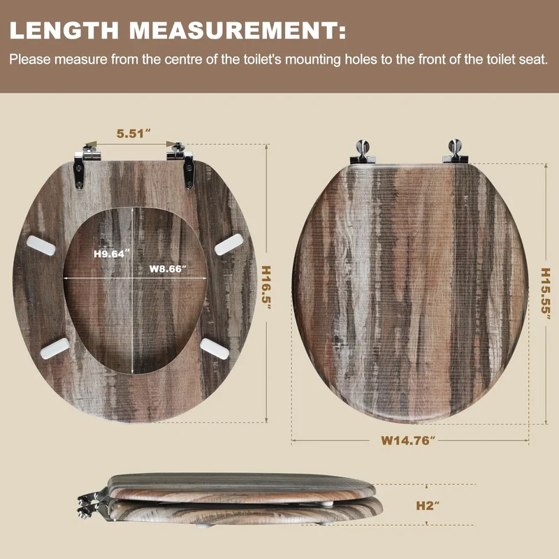 Heavy Duty Round Wooden Toilet Seat With Reinforced Zinc Alloy Hinges And No Sweat Quick Setup Designed From Top Tier Eco Friendly Molded Wood For Effortless Daily Wipes And Built Tough Reliability In Standard American Homes