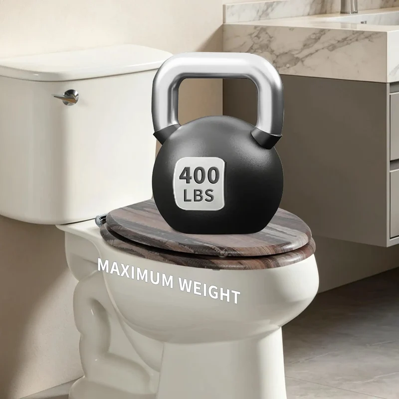 Heavy Duty Round Wooden Toilet Seat With Reinforced Zinc Alloy Hinges And No Sweat Quick Setup Designed From Top Tier Eco Friendly Molded Wood For Effortless Daily Wipes And Built Tough Reliability In Standard American Homes