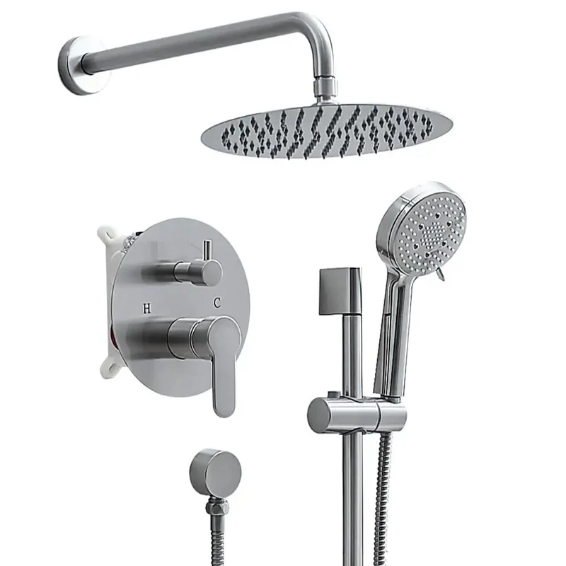 Badass Brushed Nickel Shower Kit With 10 Inch Rainfall Head And Five Spray Handheld Tight Wall Mount Setup Pressure Valve Drip Free Flow Total Bathroom Upgrade Game Changer