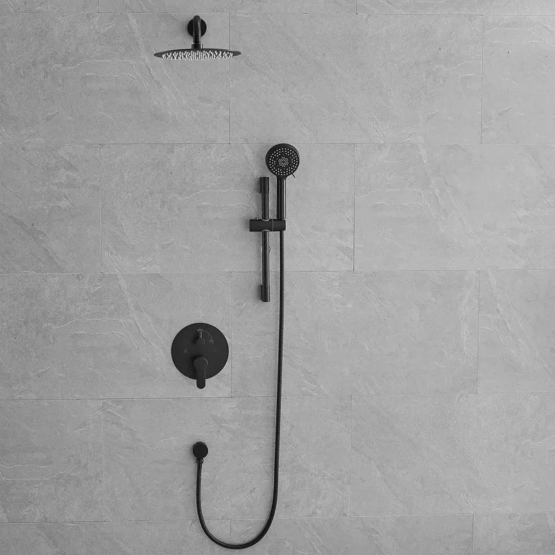 Heavy Duty Matte Black Shower Faucet System Featuring 10 Inch Rainfall Head And Five Spray Handheld For Smooth Water Flow And Hassle Free Bathroom Glow Up Packed With Sturdy Stainless Hose And Wall Mounted Slide Bar