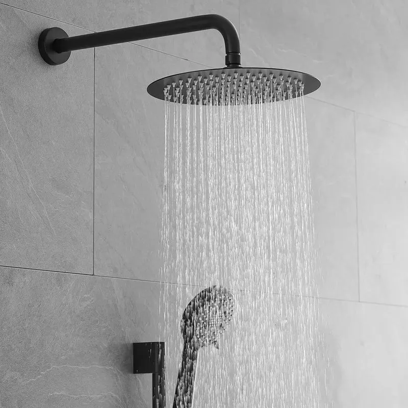 Heavy Duty Matte Black Shower Faucet System Featuring 10 Inch Rainfall Head And Five Spray Handheld For Smooth Water Flow And Hassle Free Bathroom Glow Up Packed With Sturdy Stainless Hose And Wall Mounted Slide Bar