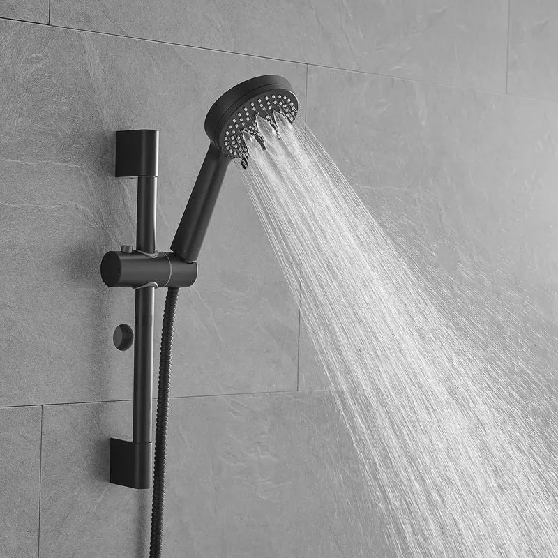 Heavy Duty Matte Black Shower Faucet System Featuring 10 Inch Rainfall Head And Five Spray Handheld For Smooth Water Flow And Hassle Free Bathroom Glow Up Packed With Sturdy Stainless Hose And Wall Mounted Slide Bar