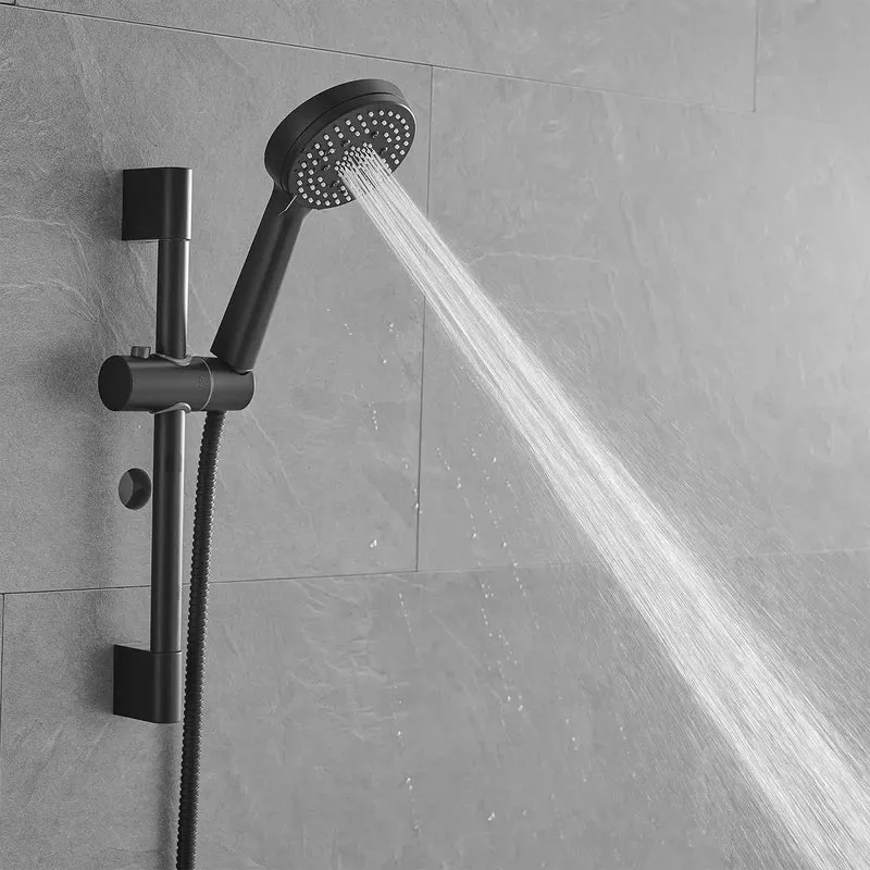 Heavy Duty Matte Black Shower Faucet System Featuring 10 Inch Rainfall Head And Five Spray Handheld For Smooth Water Flow And Hassle Free Bathroom Glow Up Packed With Sturdy Stainless Hose And Wall Mounted Slide Bar