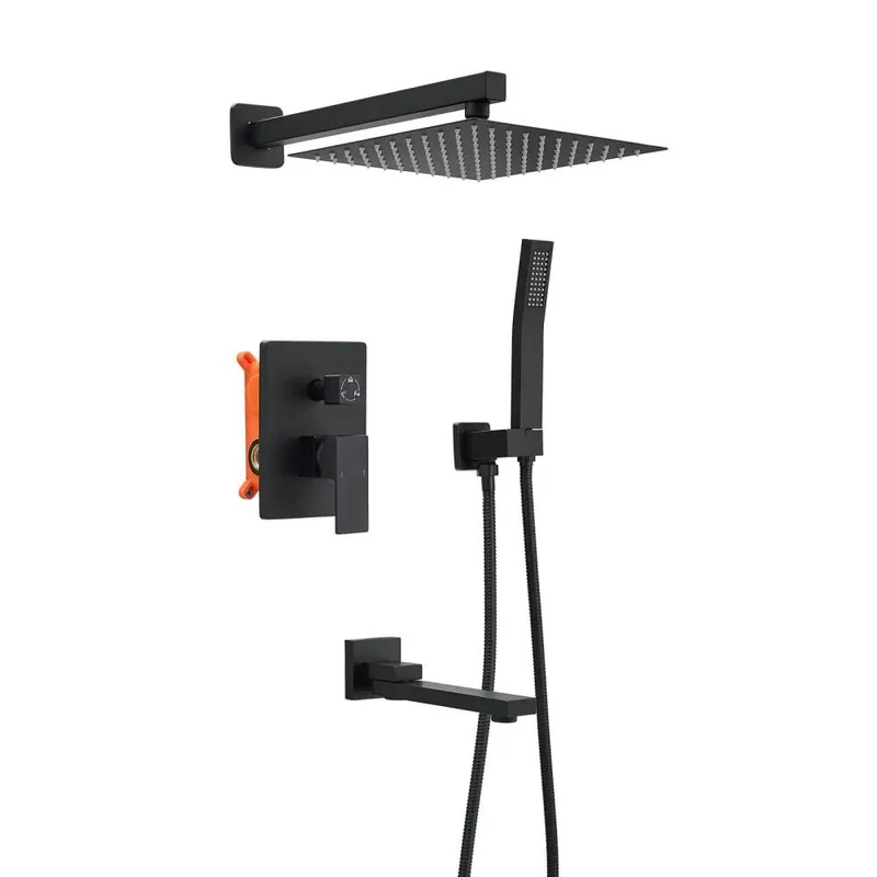 Level Up Your Bathroom Game With This Top Tier Shower Faucet System Featuring Slick Matte Black Trim And A Roomy Ten Inch Rainfall Head Plus Two In One Handheld Sprayer