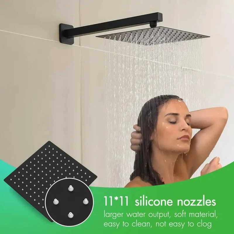 Level Up Your Bathroom Game With This Top Tier Shower Faucet System Featuring Slick Matte Black Trim And A Roomy Ten Inch Rainfall Head Plus Two In One Handheld Sprayer