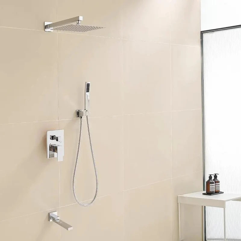 Premium Chrome Shower System Featuring 10 Inch Square Rain Head And 2 In 1 Handheld Sprayer Wall Mounted Bathroom Hardware Zero Drama Setup And Rock Solid Daily Flow
