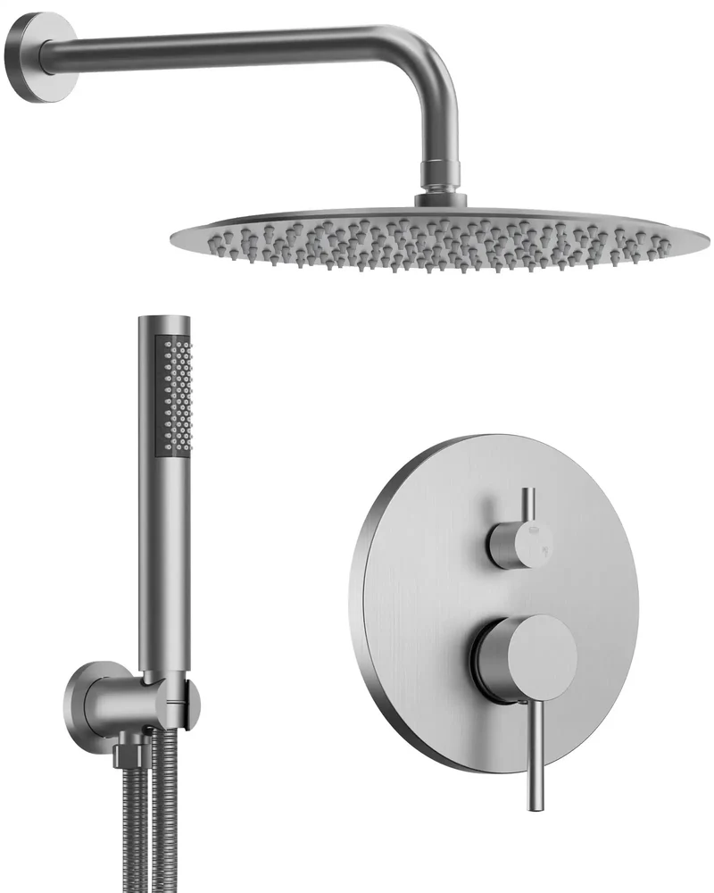 Slay Your Bathroom Goals With This Top Shelf 10 Inch Wall Mount Shower System Including Handheld Spray And Brushed Nickel Finish Plus Pressure Balance Valve For Reliable Flow
