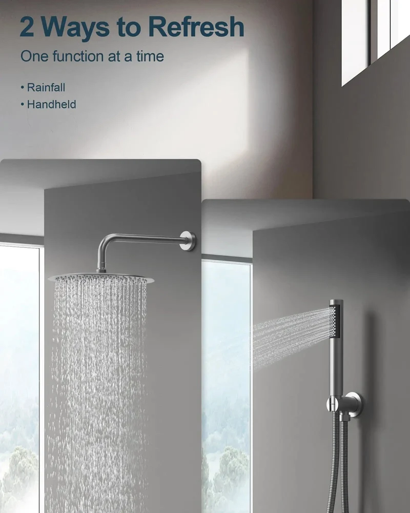 Slay Your Bathroom Goals With This Top Shelf 10 Inch Wall Mount Shower System Including Handheld Spray And Brushed Nickel Finish Plus Pressure Balance Valve For Reliable Flow