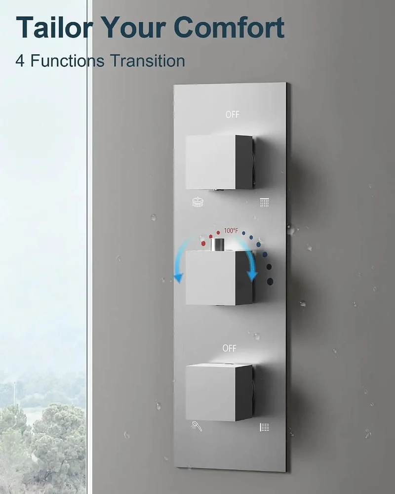 Slick 12 Inch Ceiling Rainfall Shower System With Handheld Sprayer And Three Body Jets In Brushed Nickel Finish Delivering Smooth Eight Function Massage Coverage For A Dope Bathroom Setup