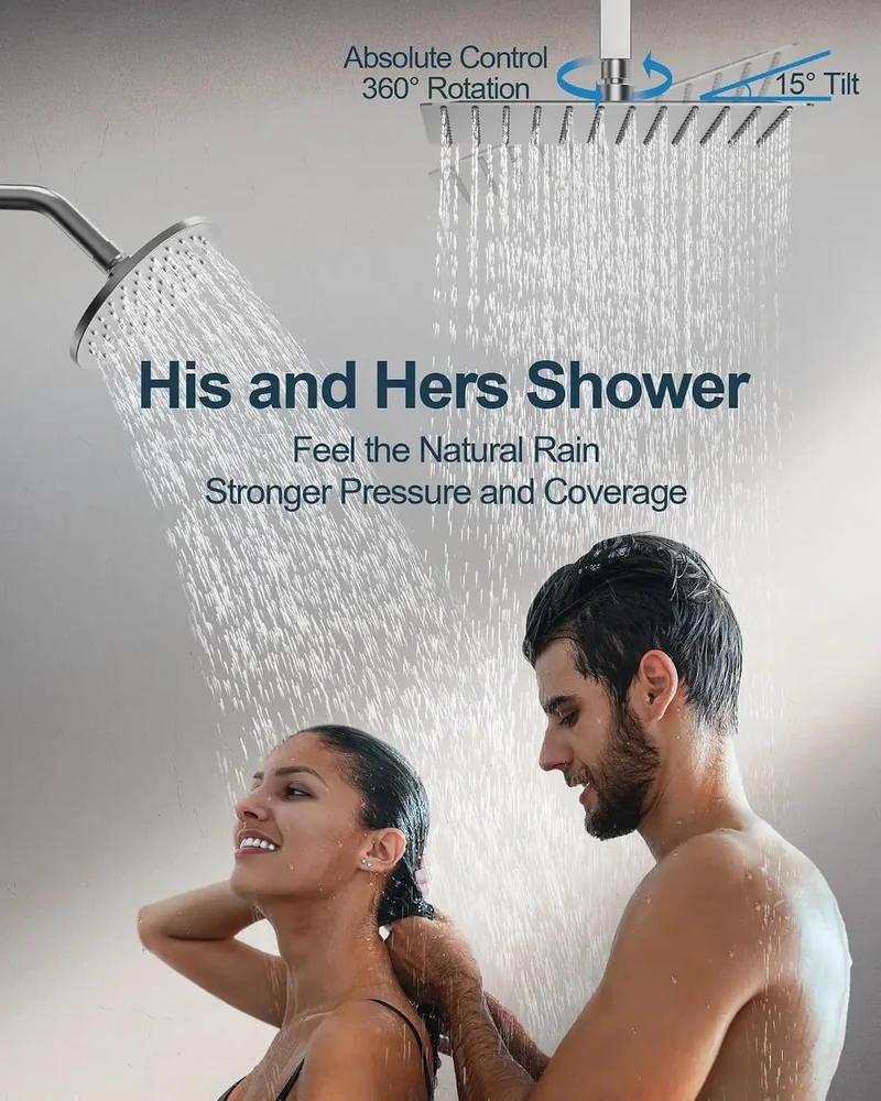 Slick 12 Inch Ceiling Rainfall Shower System With Handheld Sprayer And Three Body Jets In Brushed Nickel Finish Delivering Smooth Eight Function Massage Coverage For A Dope Bathroom Setup