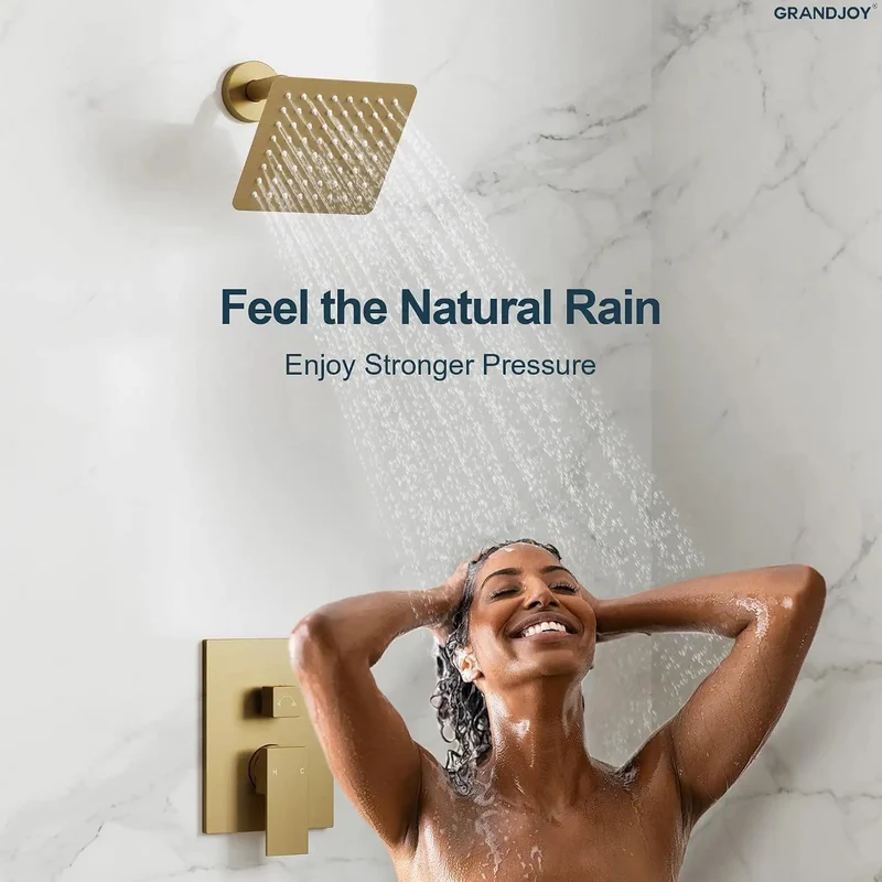 Durable Top Tier Wall Mounted Shower Assembly With Removable Handheld Spray Wand And Advanced Pressure Balance Valve For Rock Solid Zero Drama Temp Control In Brushed Gold Bathroom Finishes