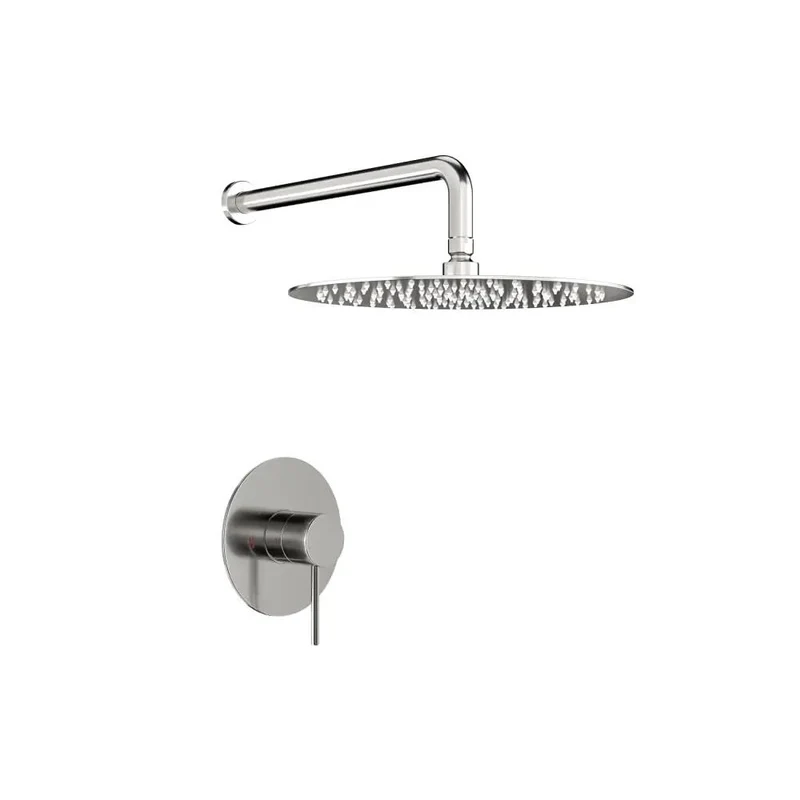 Heavy Duty Shower Faucet Set With Rock Solid 10 Inch Rainfall Head And Pressure Balanced Valve In Top Shelf Brushed Nickel Finish For Steady Flow And No More Temp Flips