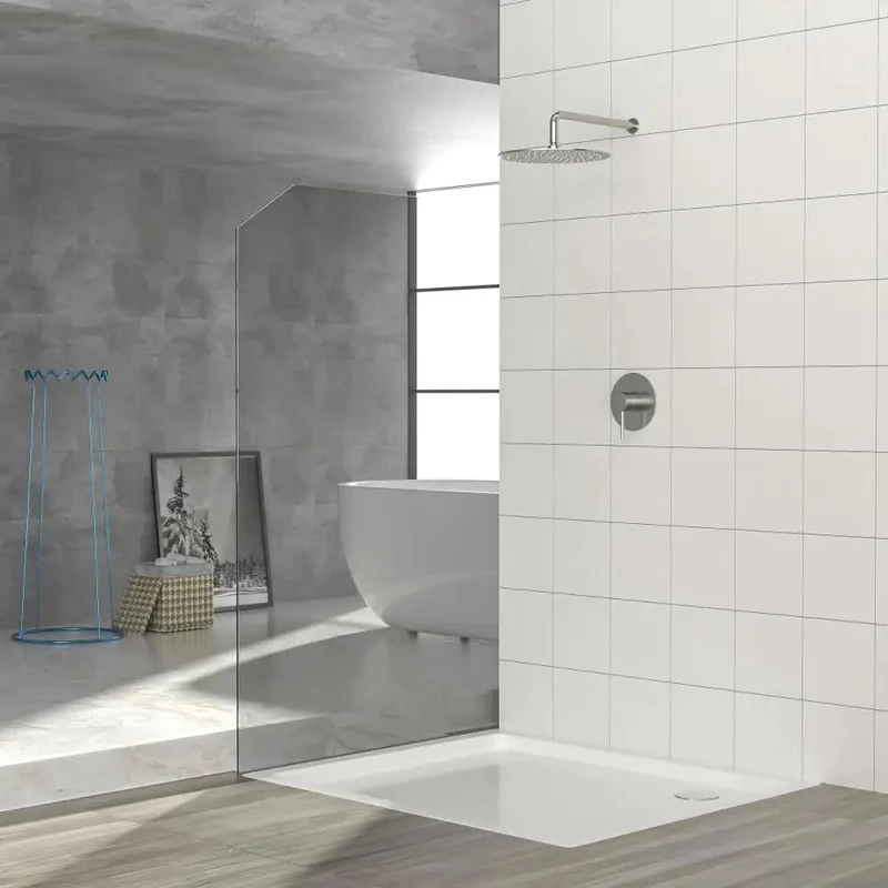 Heavy Duty Shower Faucet Set With Rock Solid 10 Inch Rainfall Head And Pressure Balanced Valve In Top Shelf Brushed Nickel Finish For Steady Flow And No More Temp Flips