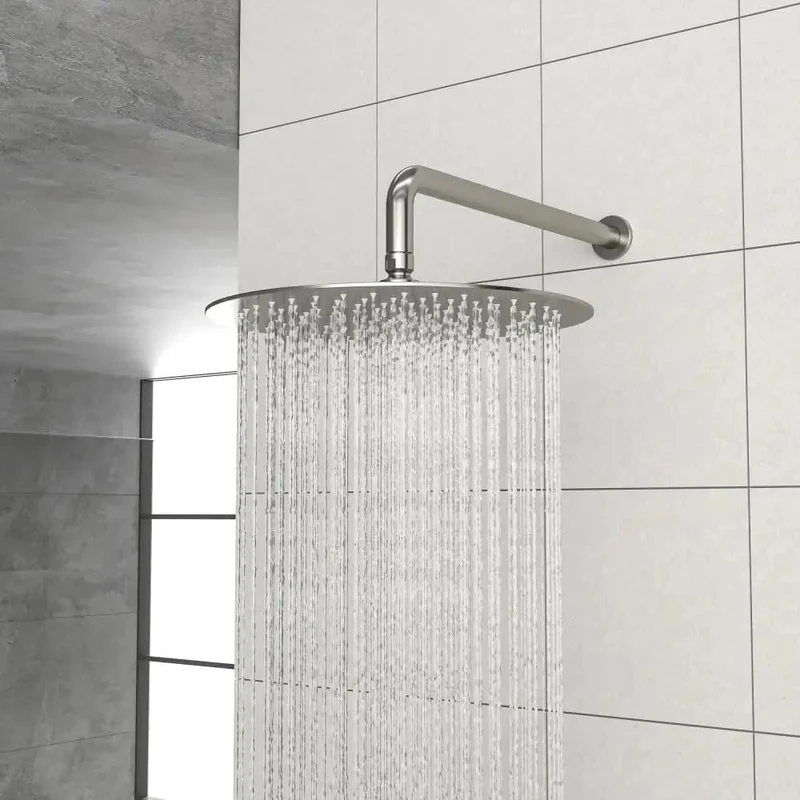 Heavy Duty Shower Faucet Set With Rock Solid 10 Inch Rainfall Head And Pressure Balanced Valve In Top Shelf Brushed Nickel Finish For Steady Flow And No More Temp Flips