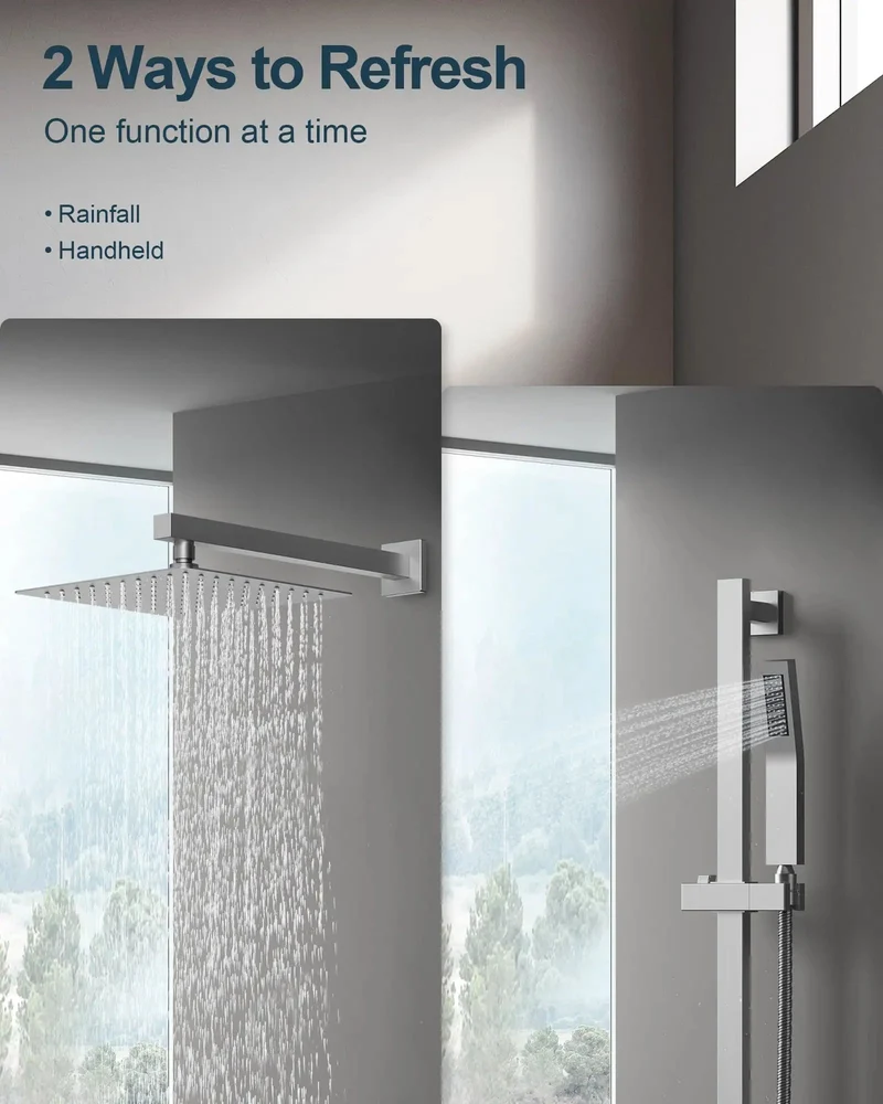 Top Tier Slick Finish Rock Solid Rain Shower System With Dope Handheld Sprayer And Quick Grab Slide Bar In Crisp Brushed Nickel Featuring Heavy Duty Pressure Balance Valve For Zero Temp Spikes Bathroom Upgrade