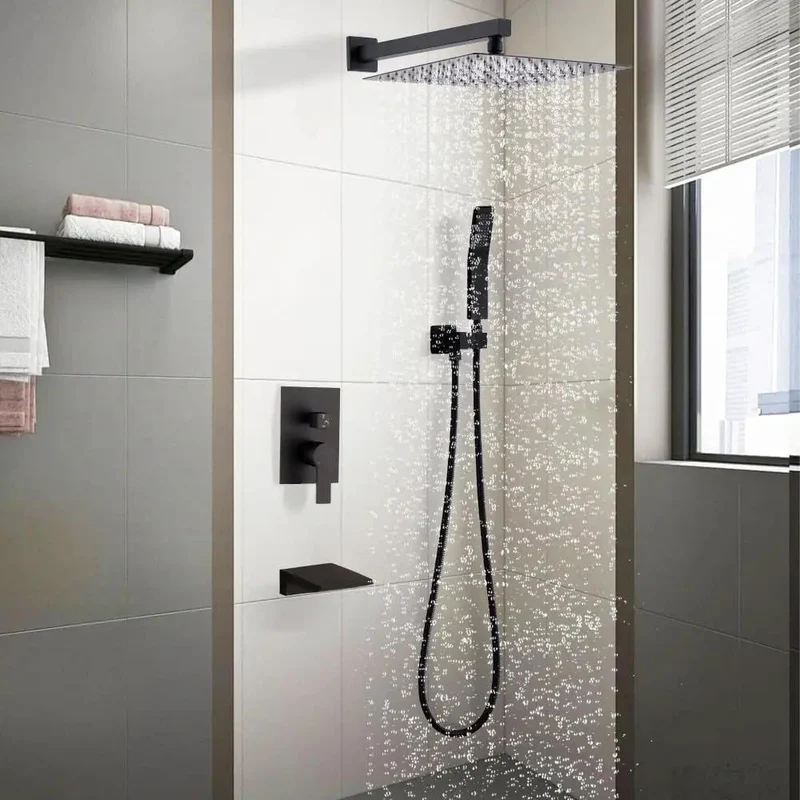 Amp Up Your Bathroom Routine With This Slick Matte Black Shower Faucet Set Featuring A Bold 10 Inch Rain Head And Handy Handheld Sprayer That Bring Luxe Spa Vibes And Flawless Pressure To Your Daily Wash Down Every Single Time